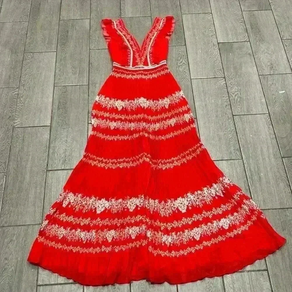 Self-Portrait Flower Spell Chiffon Ruffle Pleated Maxi dress Size UK4 US0​ - Picture 6 of 10